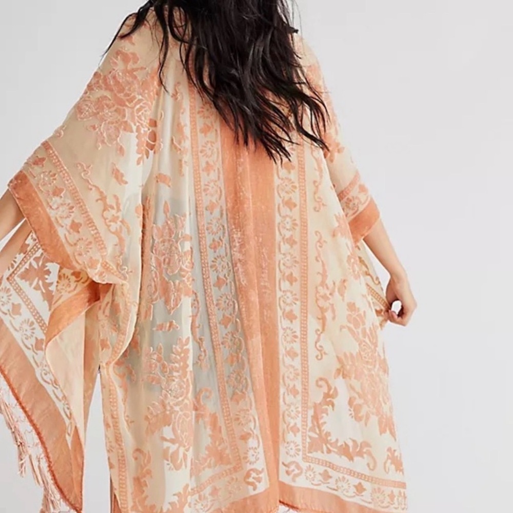NWT * Free People Nightbird Burnout Kimono with Fringes O/S